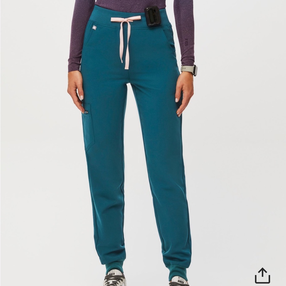 Petite FIGS High Waisted Zamora Jogger Scrub Pants in Carribean Blue